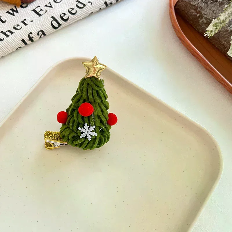 Simpatiche fermagli per capelli per albero di Natale per ragazze Accessori per capelli con decorazioni per albero verde con stella glitterata Regali di Natale di Capodanno