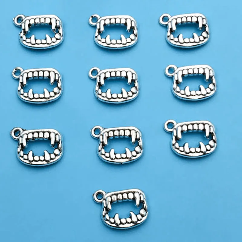 10/20pcs Antique Silvery Vampire Teeth Creative Charm Alloy Pendant For Jewelry Making Bracelet Necklace Earrings  DIY Handmade