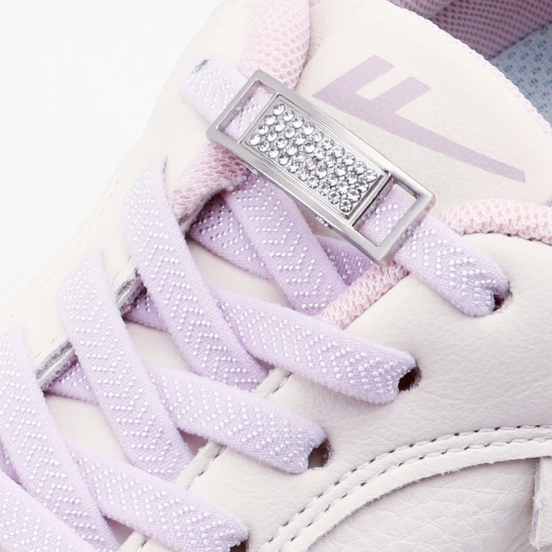 Elastische Schnürsenkel Sneakers Tennis No Tie Schnürsenkel Silver Diamond Lock Schnürsenkel ohne Krawatten Flache Schnürsenkel für Schuhzubehör