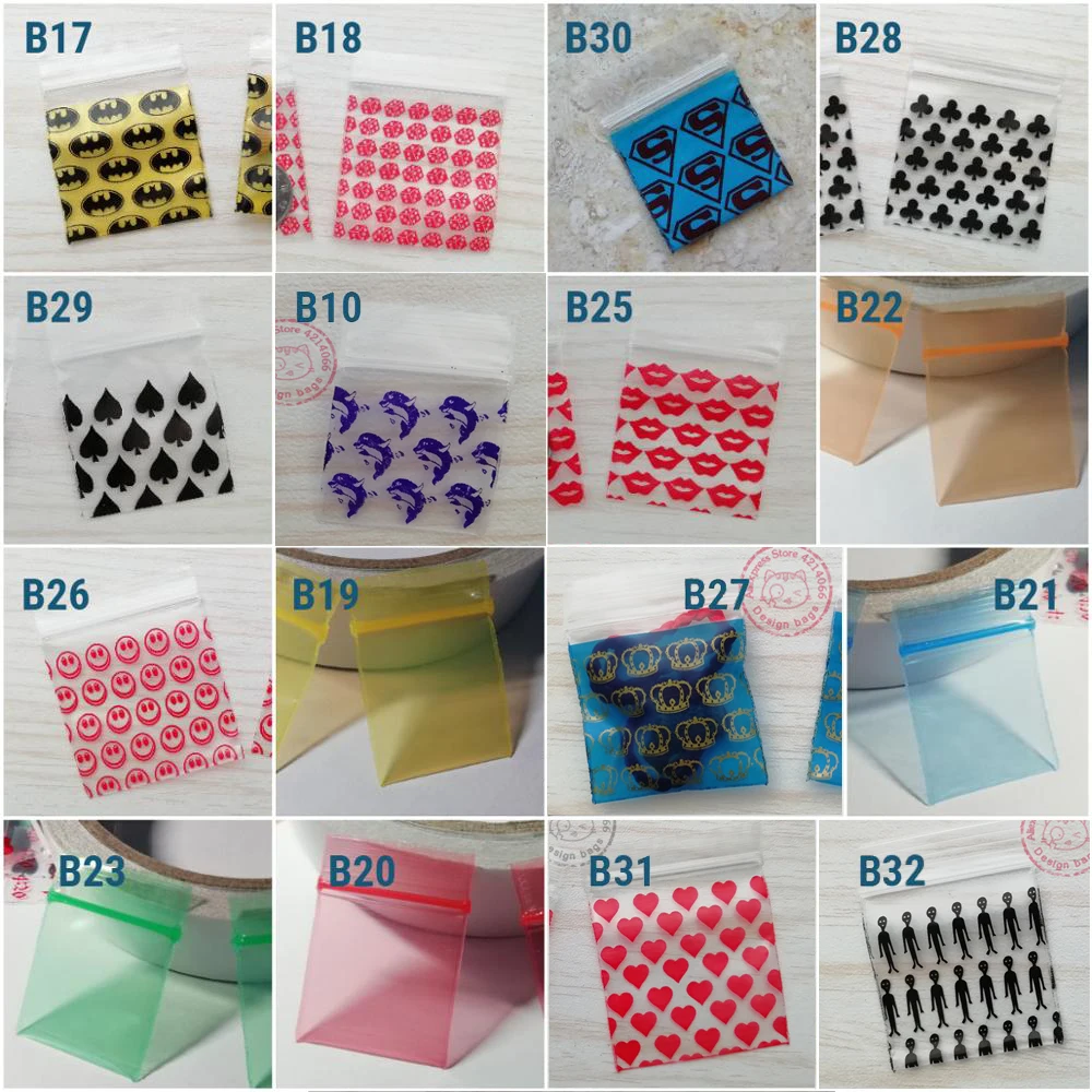 Wholesale 500pcs Mini Zip Lock Bags Baggies Zipped Lock Reclosable Design Plastic Bags Print Ziplock Bag B0130