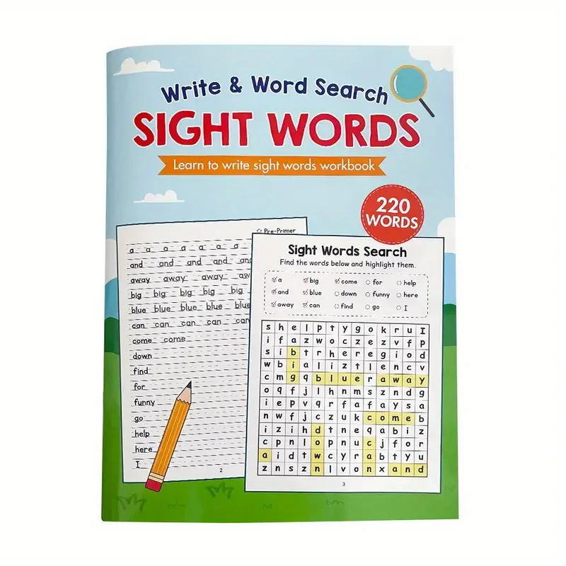 Write & Word Search Learning book 220 Sight Words Learn To Write Sight Words Workbook Early Childhood Education