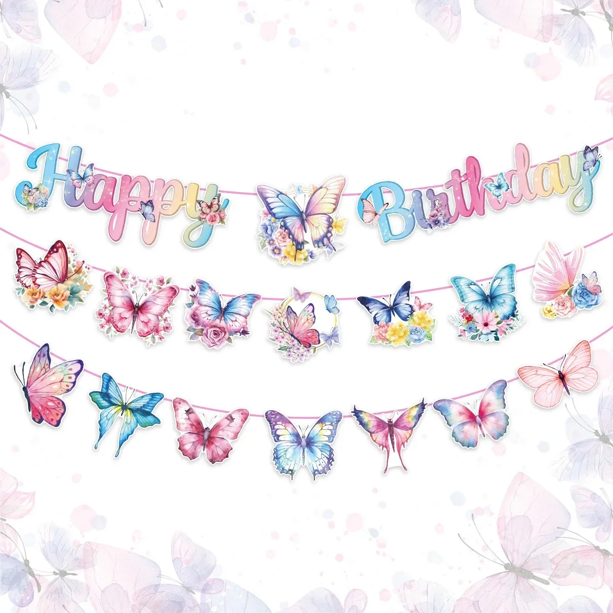 

Butterfly Girls Birthday Banner Flower Colorful Butterfly Garlands Happy Kids Girl Princess 1st 2nd 3rd Birthday Party Decors