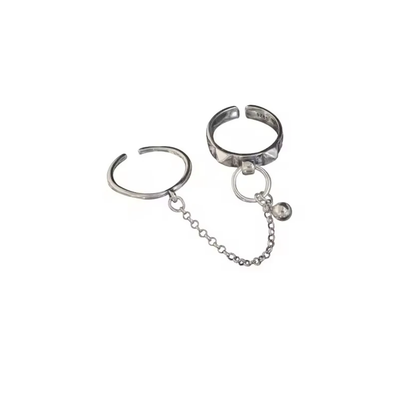 PANJBJ Echt 925 Sterling Silber Retro Runde Ring Für 2 Rigns Frauen Kette Vintage Edlen Schmuck Minimalistischen Zubehör Geschenk – Detail 11