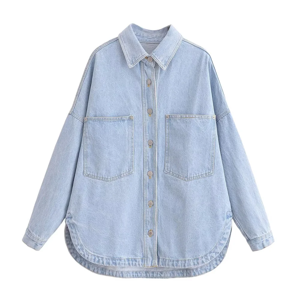 

Women's new fashionable and versatile loose casual lapel pocket with denim shirt jacket