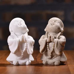 Smile Baby Monk Statue Buddha Sculpture Meditation Sitting Buddha Thailand Fengshui Buddha Figurines for Decor Nature Sandstone