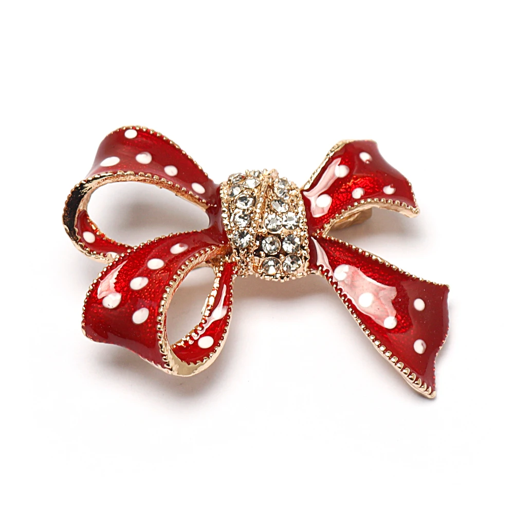 Crystal Knot Bow Brooch Red Knot Lapel Pin For Women Girl Clothes Denim Button Metal Jewelry Gifts