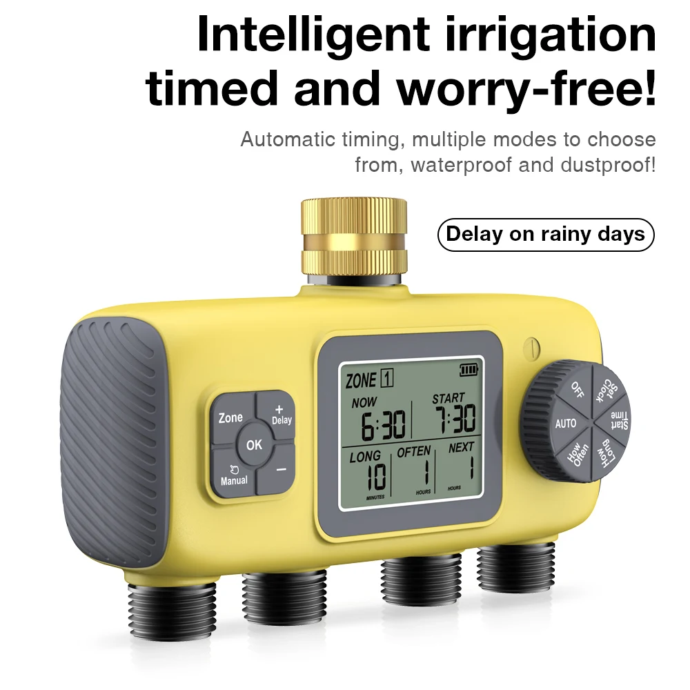 

2/4-Outlet Smart Water Timer Auto/Manual Intelligent Irrigation Watering System Sprinkler Timer Garden Programmer LCD Display