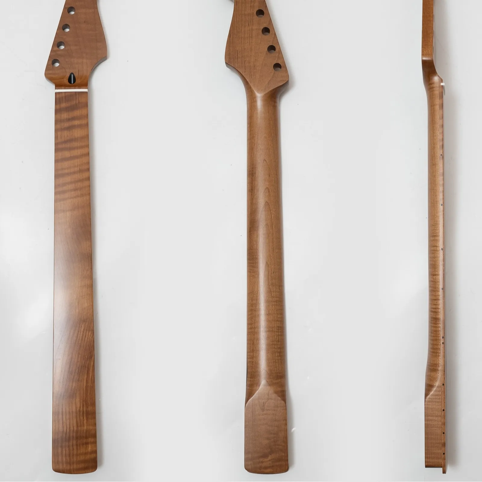 Fretless Electric Guitar Neck Tiger Flame Roasted Maple 9.5 Radius 42mm Bone Nut Modern C Shape Right Hand