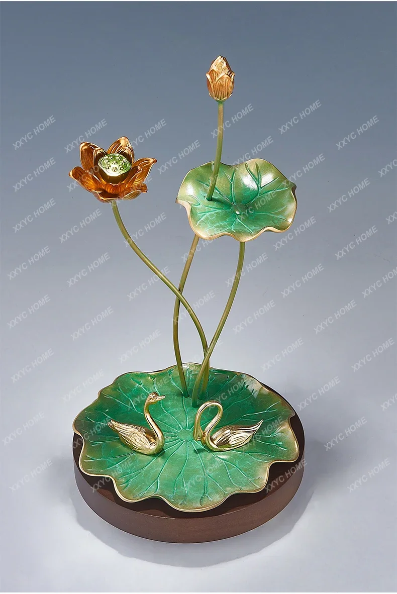 New Chinese copper ornaments art study living room entrance TV cabinet lotus home decoration