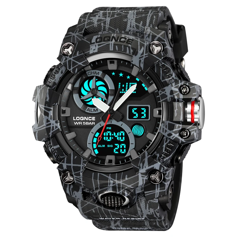 LOQNCE 98005 Outdoor Electron Male Wristwatch Display Quartz Men Clock Sports Mens Watch Camouflage LED Digital Watch