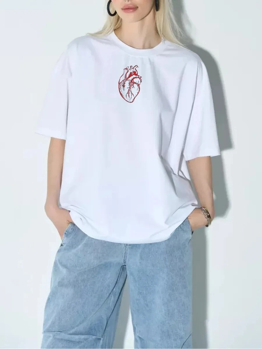 تي شيرت Faionable كاجوال فضفاض مستدير Ne مطبوع ort Sve تي شيرت نسائي قطني مريح ومسامي ماص للعرق