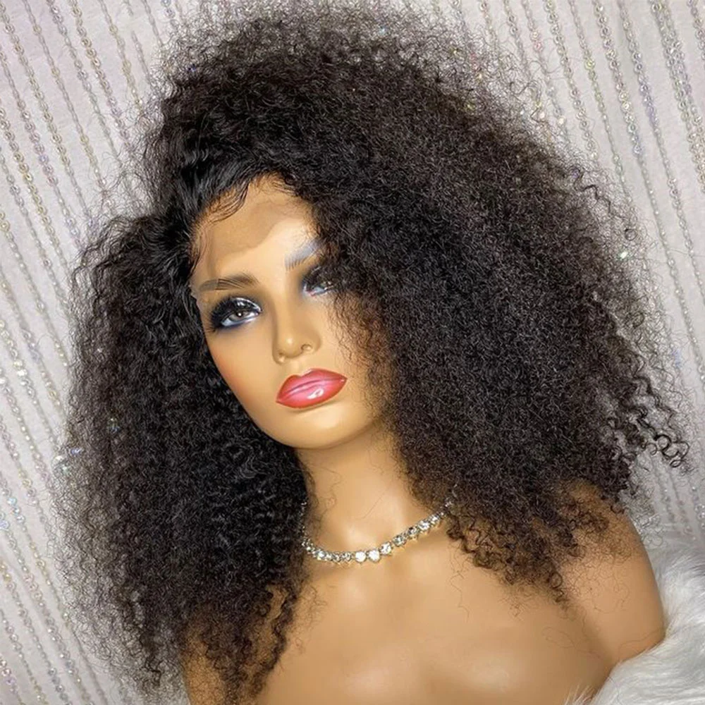 Soft Natural Black Preplucked 26Inch Long 180Density Lace Front Wigs For Women Kinky Curly With Baby Hair Glueless Good Texture