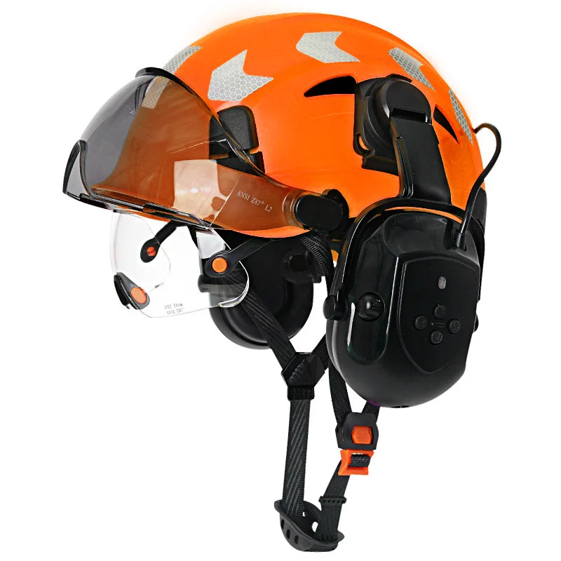 Bouwveiligheidshelm met Bluetooth 5.0 Ruisonderdrukking Oorbeschermers voor ingenieur ABS HardHat met vizieren Industriële hoed ANSI