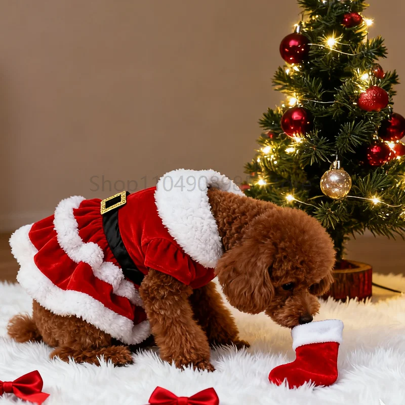 

Soft Breathable Cats Christmas Dress Fashion Cute Santa Claus Dog Skirt Warm Pet Christmas Costume New Year Clothes for Dogs