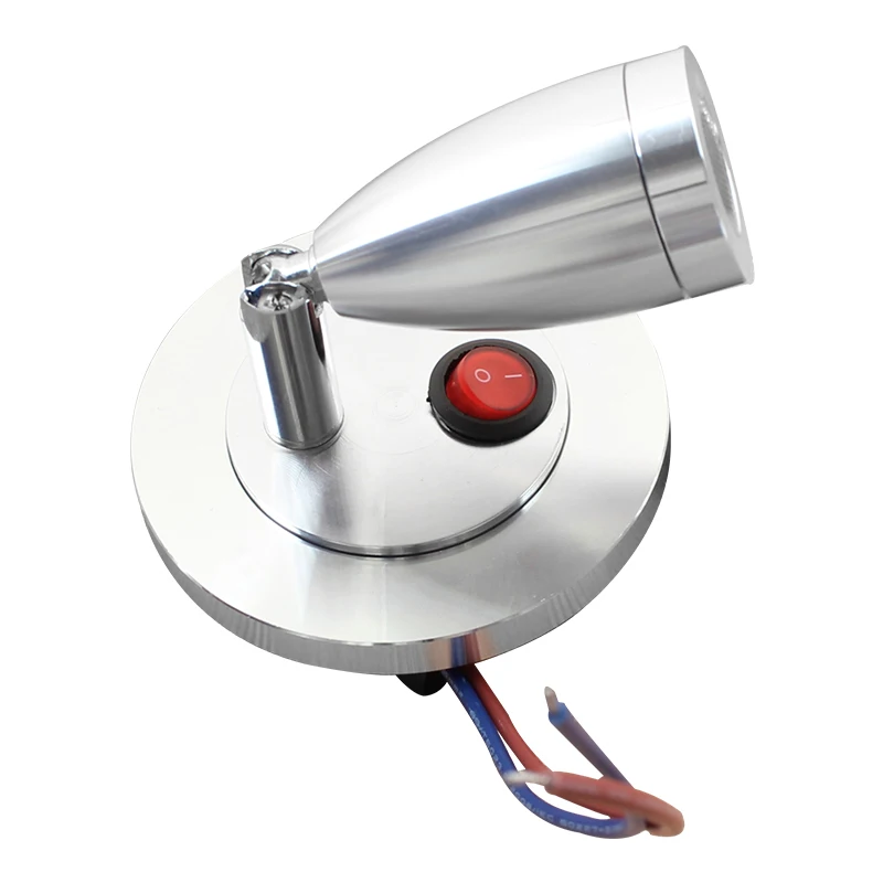 DC12V RV LED Light Reading Bedside Lamp Sliver Caravan Interior Spotlight with Button Switch