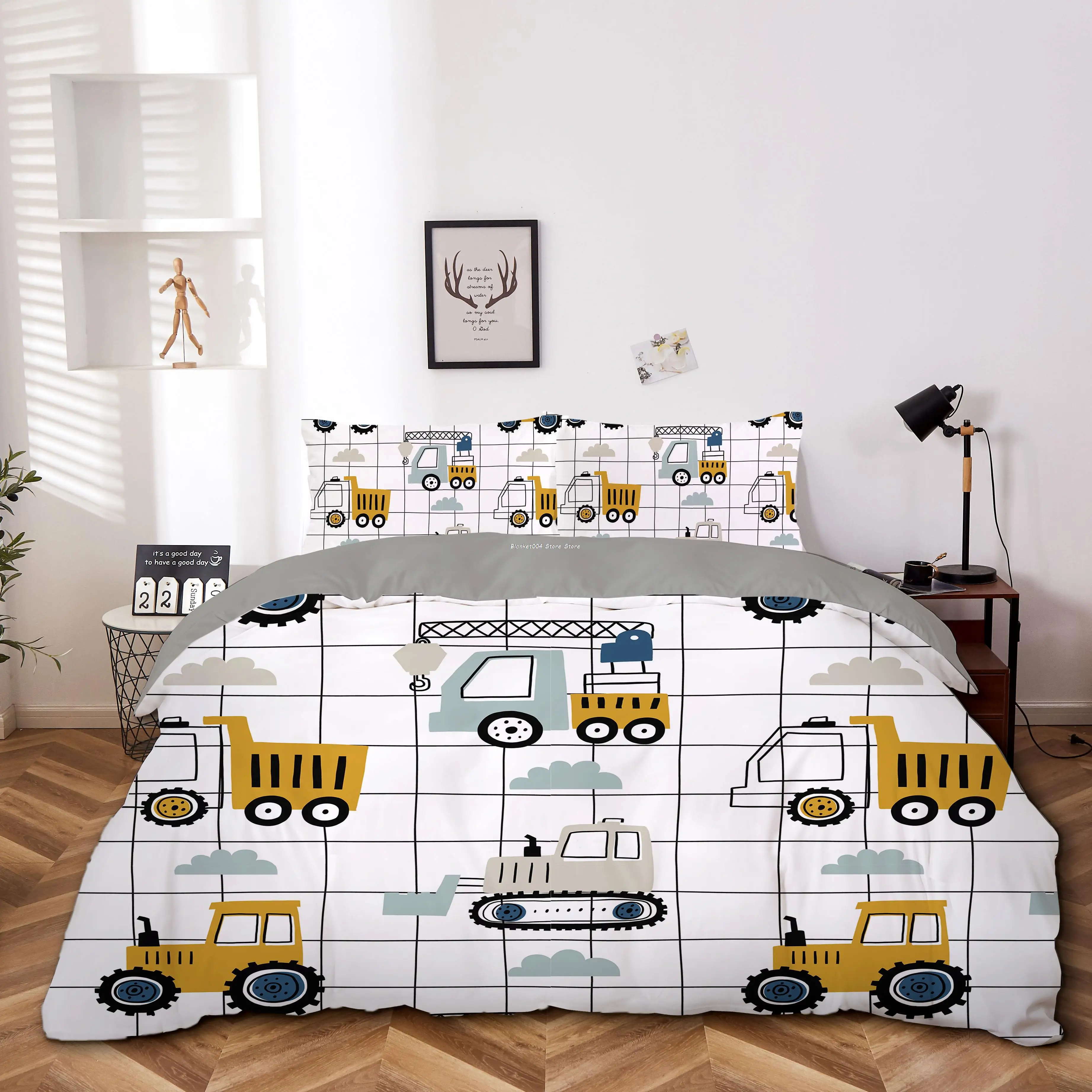 

Excavator Bedding Set 2/3pcs Cartoon Car Queen King Size Duvet Cover Luxury Single Twin Kids Boy Comforter Set With Pillowcase