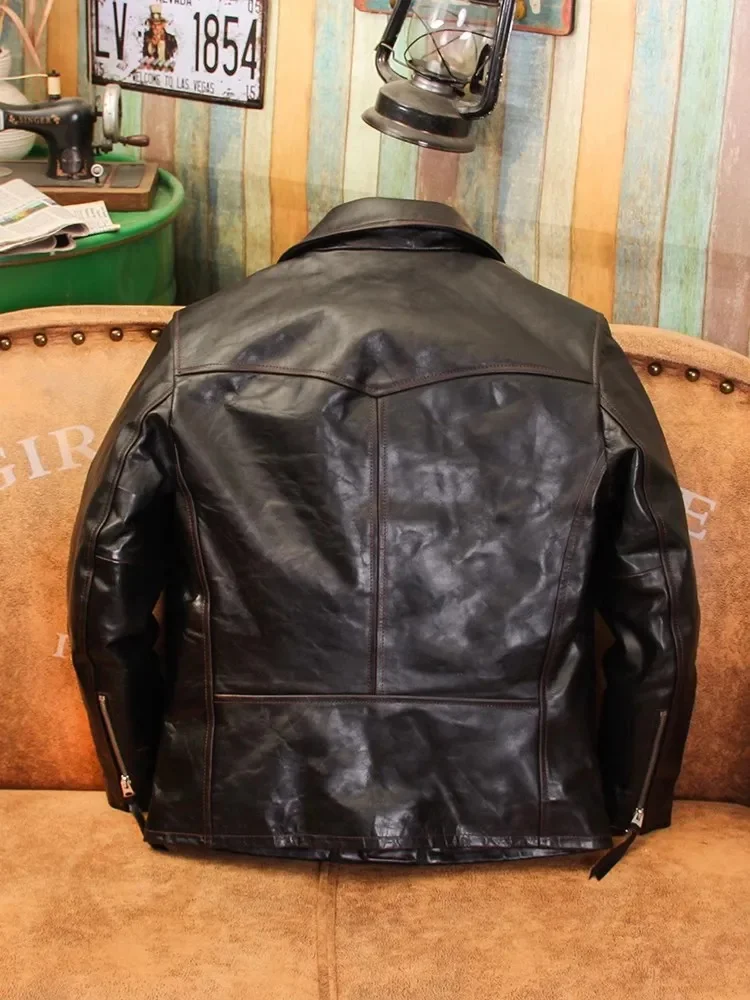 YR!Wholesales.Brand new Vintage Horsehide motor rider jacket.quality men genuine leather coat.slim fit natural cloth