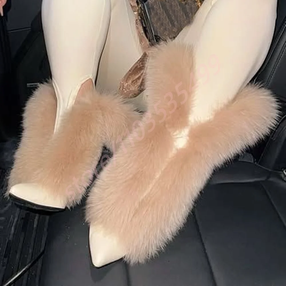 

Black Sexy Women's Soft Fur Catwalk Boots 2025 Winter New Pointed Toe Street Stilettos Fashion Party Casual Warm Mid-Calf Boots