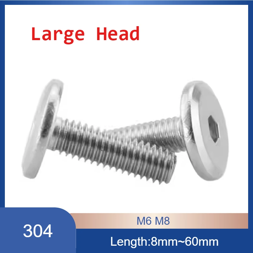 304 Stainless Steel Large Hex Socket Machine Screws, Chamfered Flat Bolts, Beveled Hex Drive Fasteners M6 M8