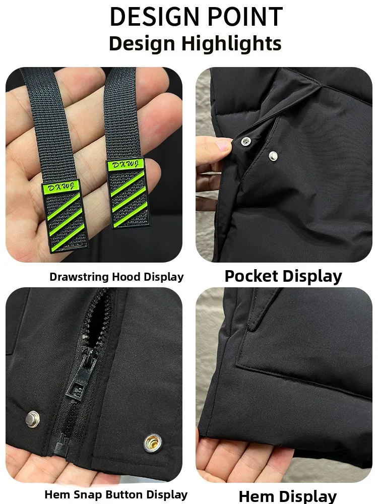 

Men's down Cotton Vest Winter Thiened Warm Hooded Jaet Stand Fit Casual Leisure Youth Trend Korean Sle Removable Hat