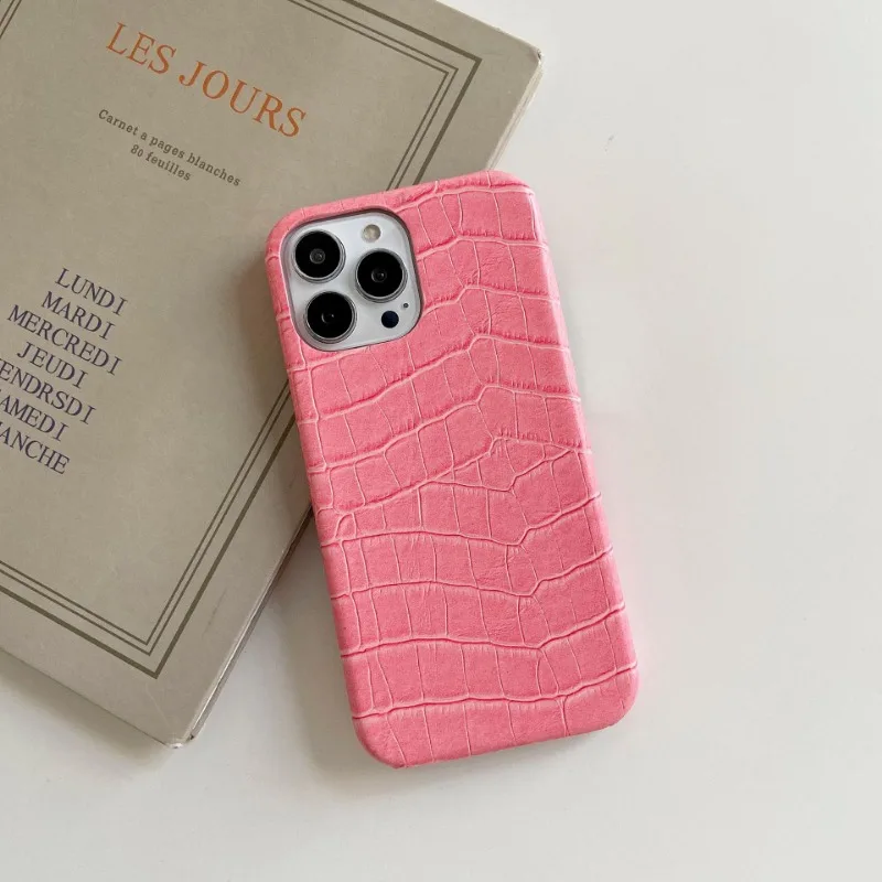 

New Phone Case Suitable for iPhone 16promax Crocodile Pattern 15plus 1413 Leather 1211 Half Pack Hard Anti Drop Protective Cover
