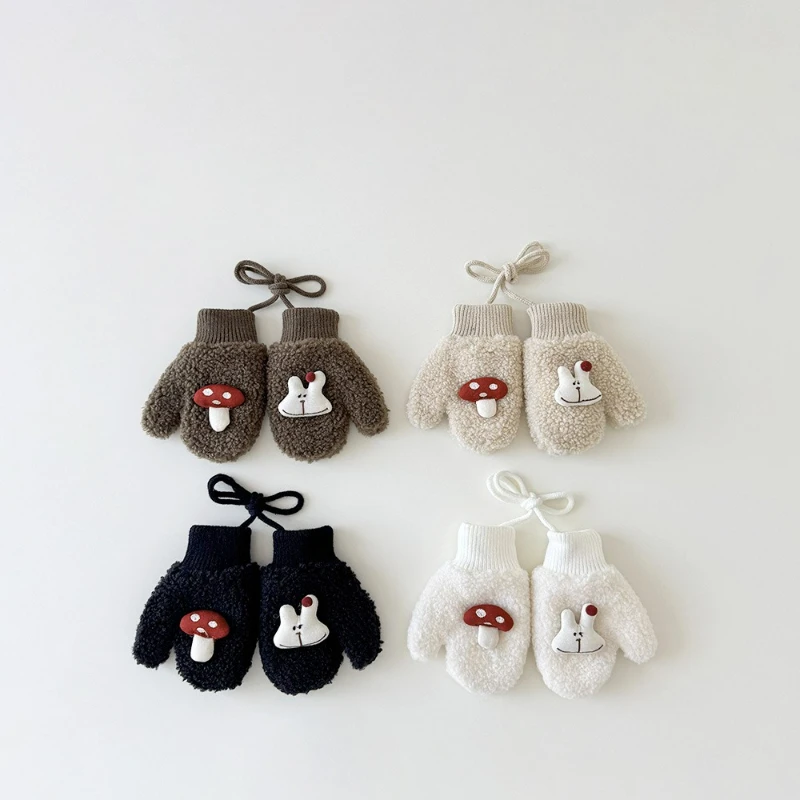 

Children's Gloves Winter New Style Fresh Cute Mushroom Rabbit Mittens Warm Neck-Hanging Baby Gloves for Daily Use