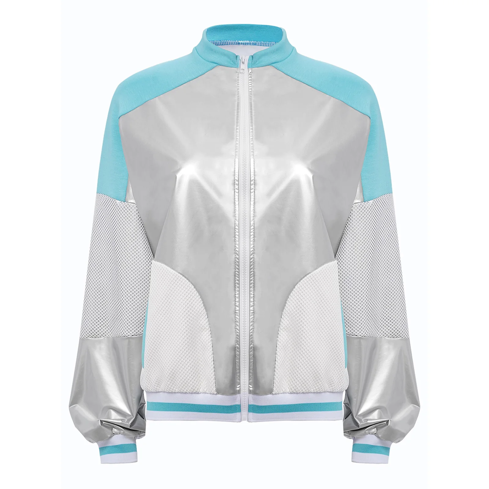 Cappotti da donna in pelle verniciata lucida Colletto alla coreana Manica lunga Scava fuori Maglia patchwork Cappotto metallico Capispalla casual quotidiano