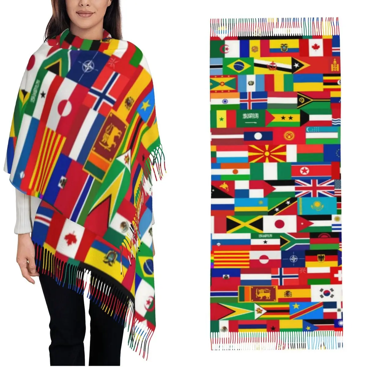 

Шарф с флагами всех стран с кисточками, теплые шали и накидки, женские графические головные платки, осенний повседневный шарф Bufanda