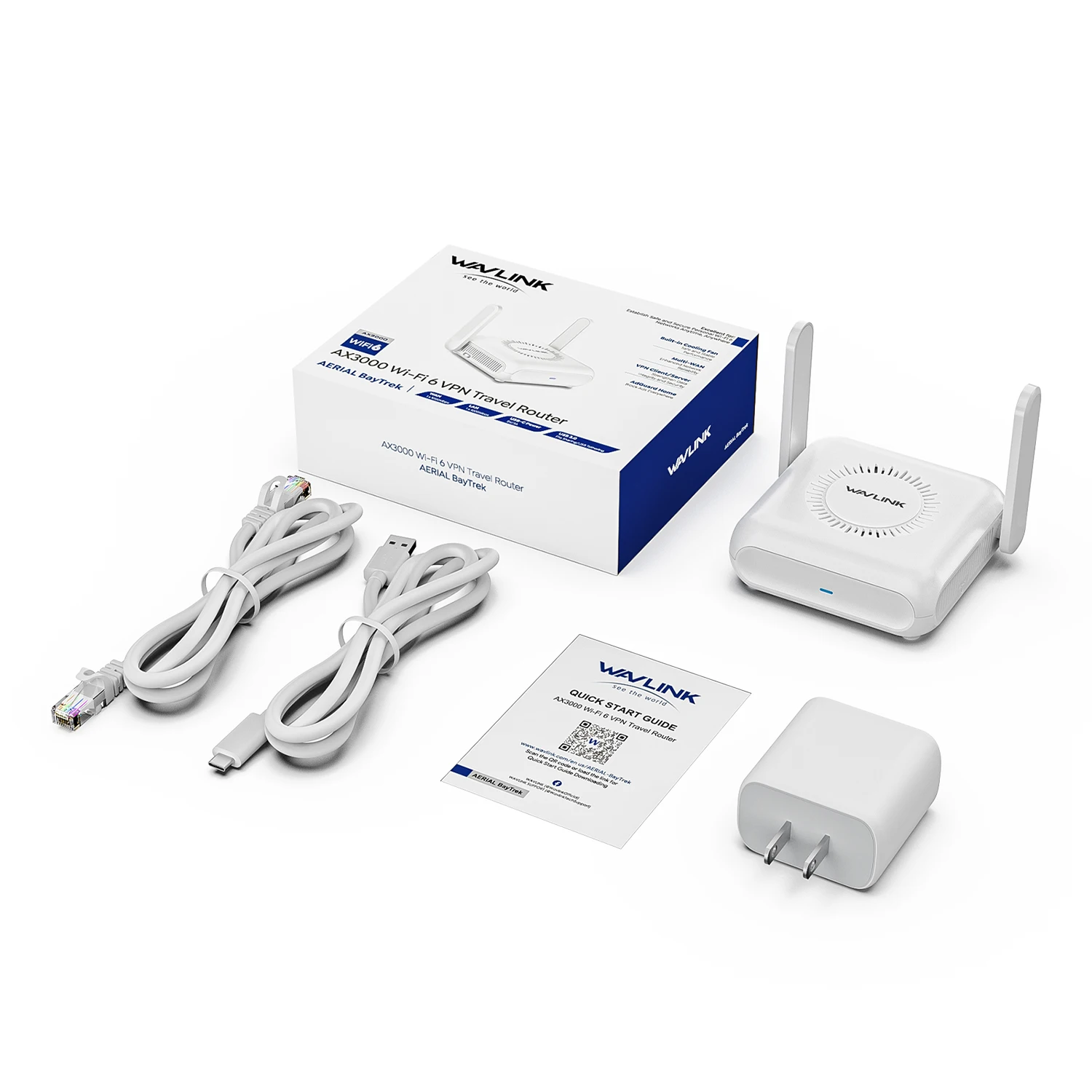 WAVLINK AX3000 Wi-Fi 6 جهاز توجيه VPN محمول للسفر USB-C مقاس الجيب جيجابت LAN WAN WireGuard للاستخدام العام والفنادق