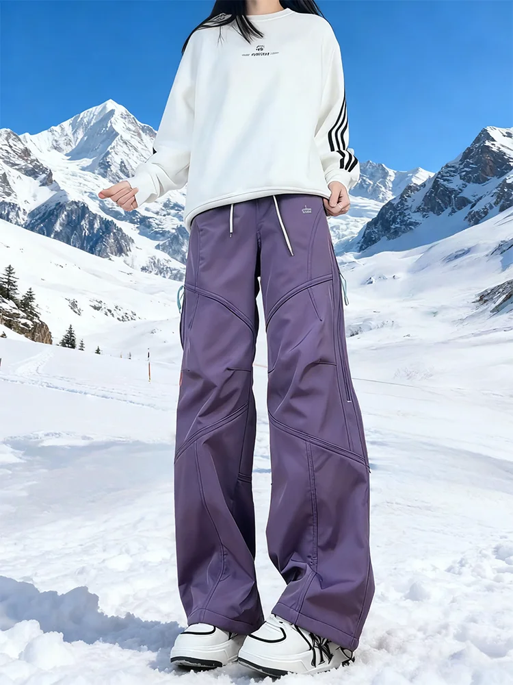 

Зимние лыжные штаны Thiened Fce, фиолетовые, для мужчин и женщин, рабочая одежда для альпинизма, брюки, американские водонепроницаемые, ветрозащитные, теплые