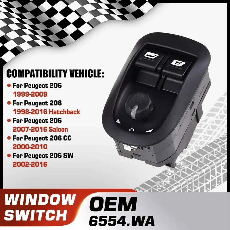 

Power Window Control Switch Button For Peugeot 206 Peugeot 206 CC Peugeot 206 SW 2002-2016 6554.WA 6554.WH 96622541XT 17 Pins