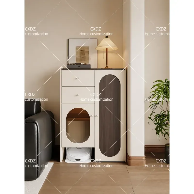 Cream antique housekeeping cabinet living room sofa side tea cabinet sweeping robot locker washing machine storage cabinet
