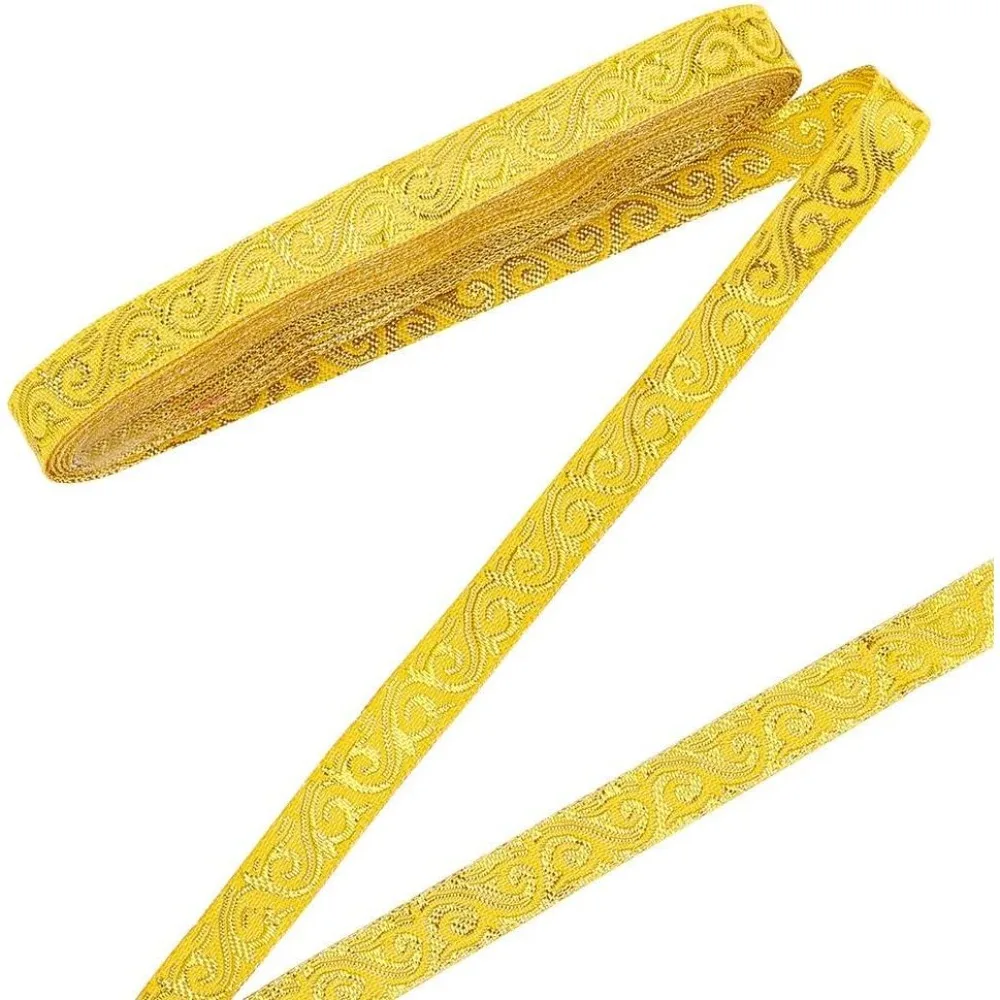 7,66 Yards Gold Jacquard Bänder 0,39 Zoll Boho Gewebter Besatz Ethnisches Blumenband Stickerei Polyester Flachband