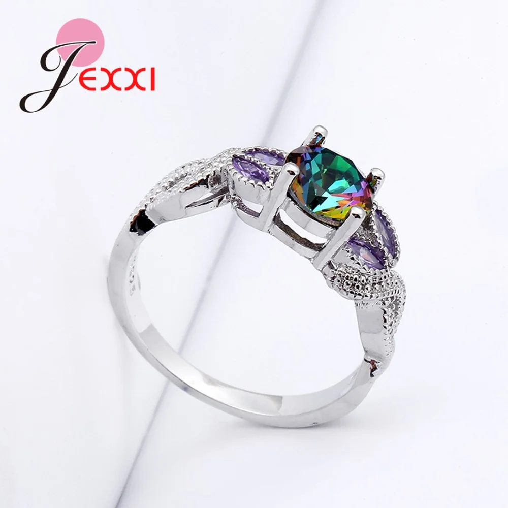 Top Quality Ring Vintage 925 Sterling Silver Rings Rainbow Bague Women Engagement Decoration Multicolor Fashion Ring