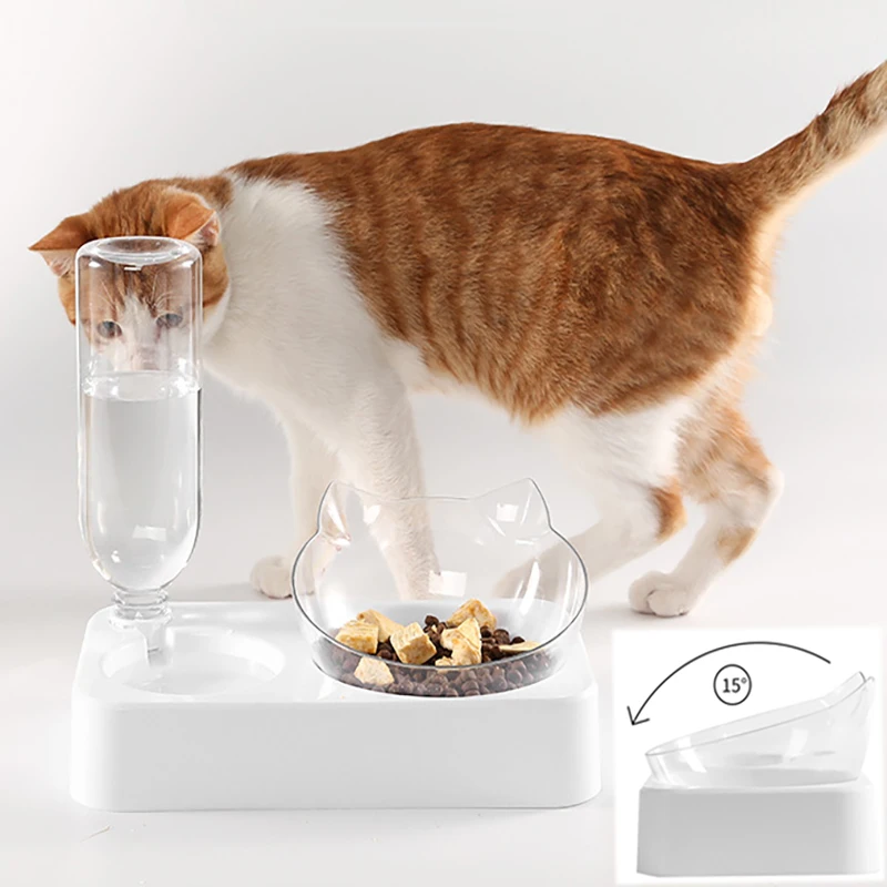 

Pet Cat Food Bowl Automatic Drinking Water Feeder Dual-use Tilt Protection Cervical Spine Dog Food Bowl Pet Feeding Supplies