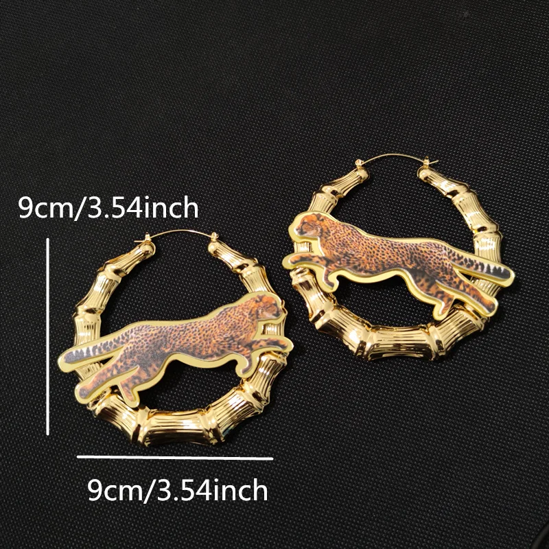 KUGUYS Leopard Print Big Bamboo Hoop Earrings for Women Retro Vintage Mirror Acrylic Trendy Accessories Rock HipHop Jewelry