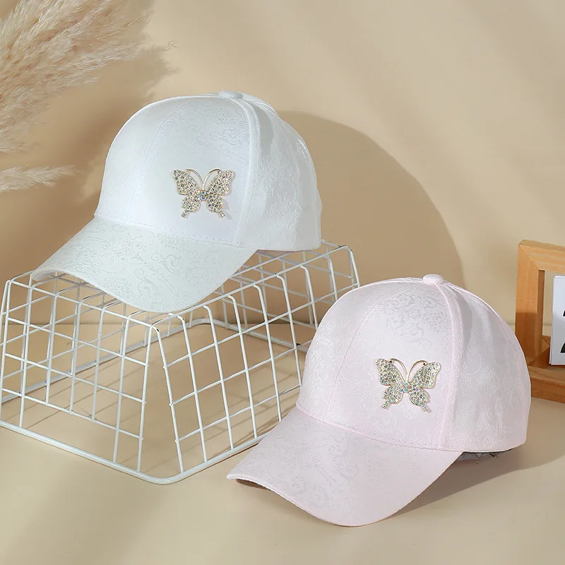 Lace Metal Rhinestone Butterfly Baseball Cap Embroidery Flower for Women Girls Leisure Breathable Sunscreen Solid Colour Sun Hat