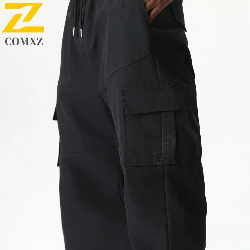 city Wide Leg Straight Casual Pants Men's Outdoor Elastic Waist Workwear Trousers Men Japanese Harajuku Retro Khaki Harem Pants