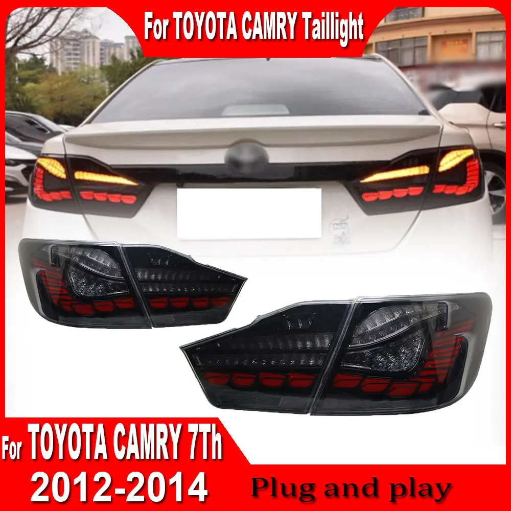 2pc Lights LED Rear Tail Lights Assembly For Toyota Camry 2012 2013 2014 Tail Lamps DRL Dragon Scale Dynamic Light Plug and play