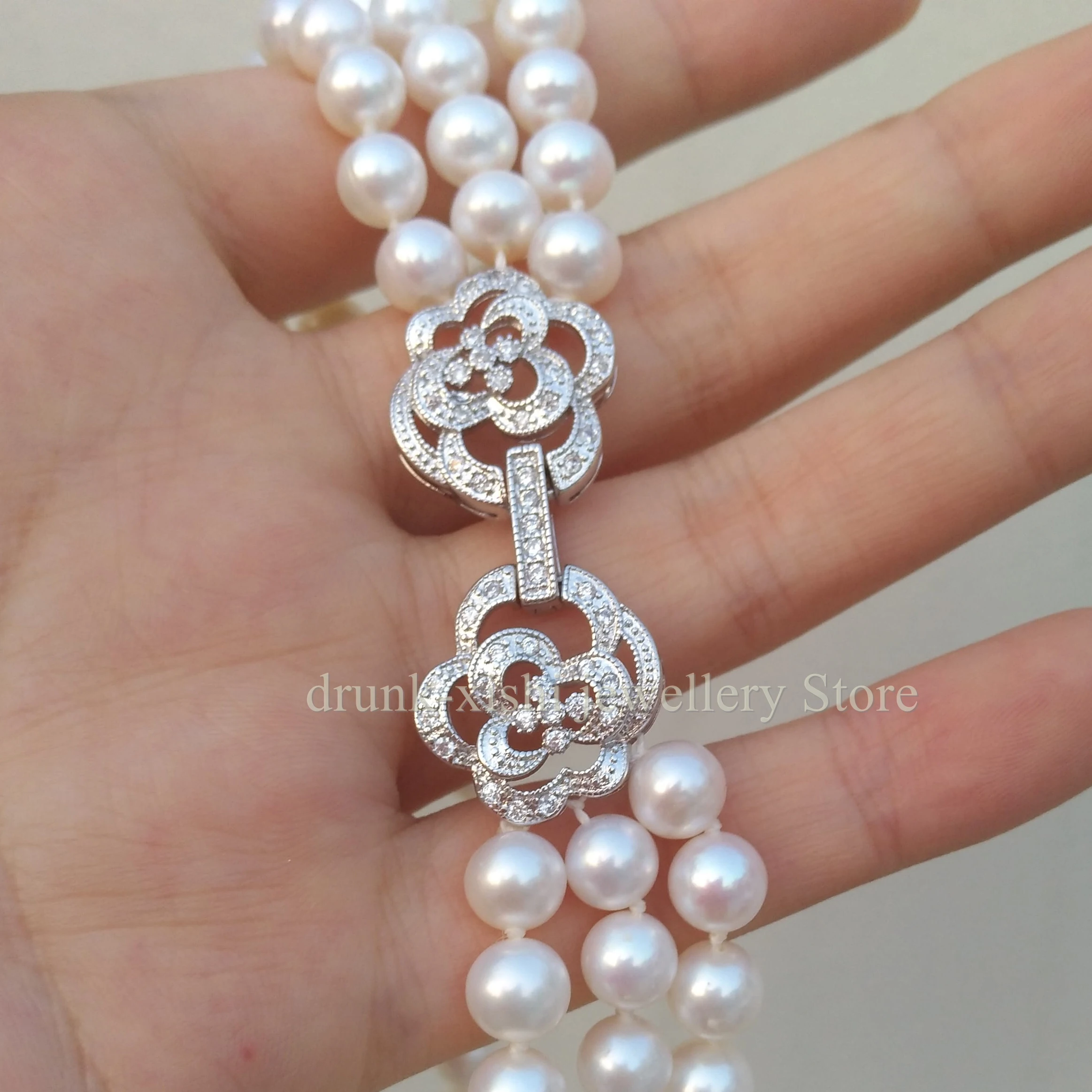 Nature Akoya Triple Strands 3 Rows Princess Real Pearl Beads Bracelet White Near Round At Party Wedding Birthday