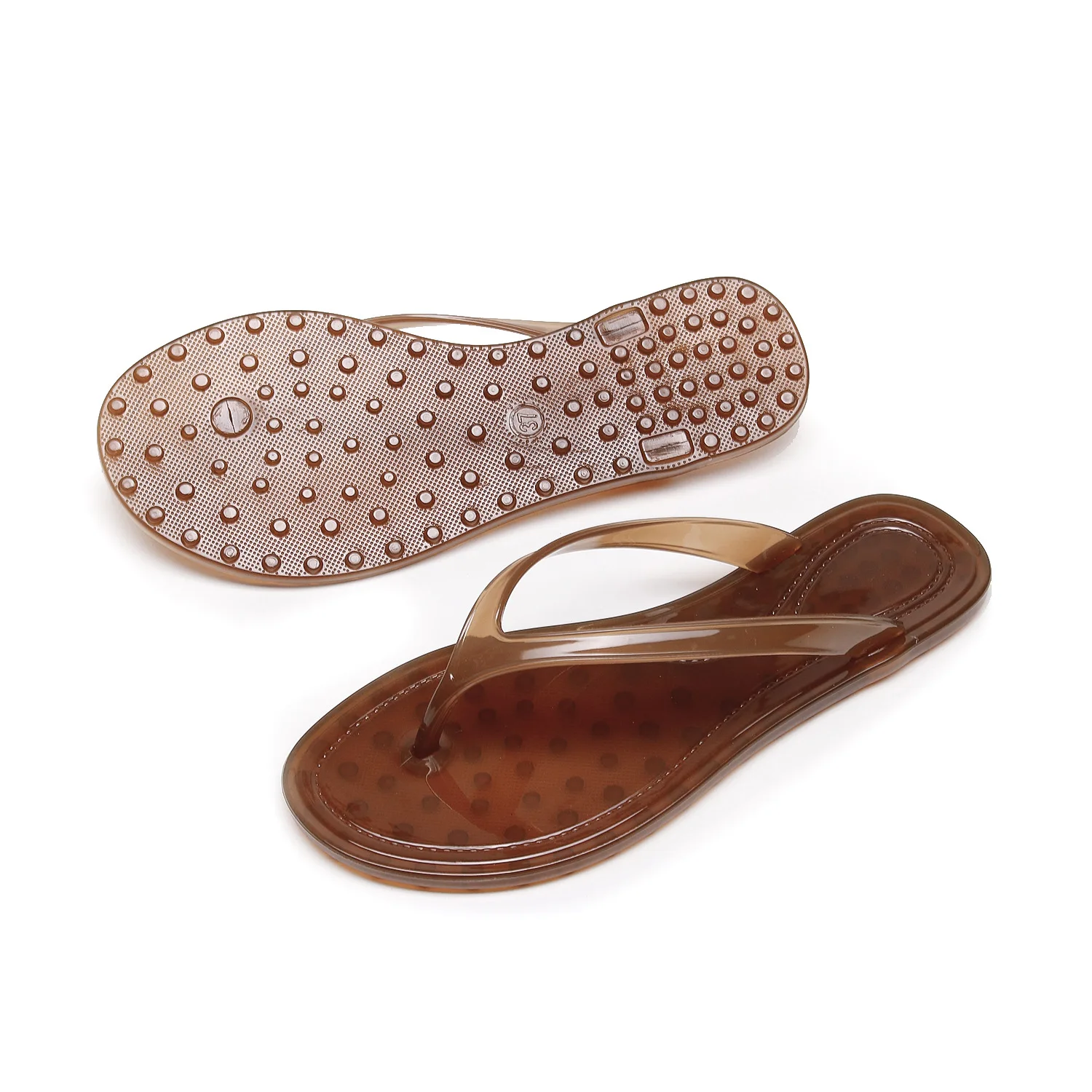 Woman Transparent Flat Sandals Lady Quick Dry Bath Beach Anti Slip Slides Women's Shoes Raised Convex Dot Jelly Flip Flops