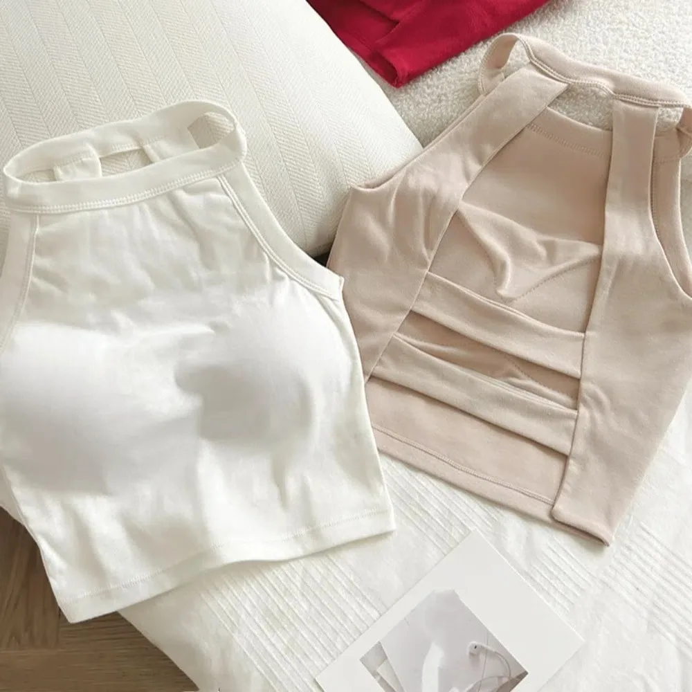 

Breathable With Chest Cushion Halter Camisole Slim Fit Solid Color Crop Tops Streetwear Tanks Women Corset Spring Summer