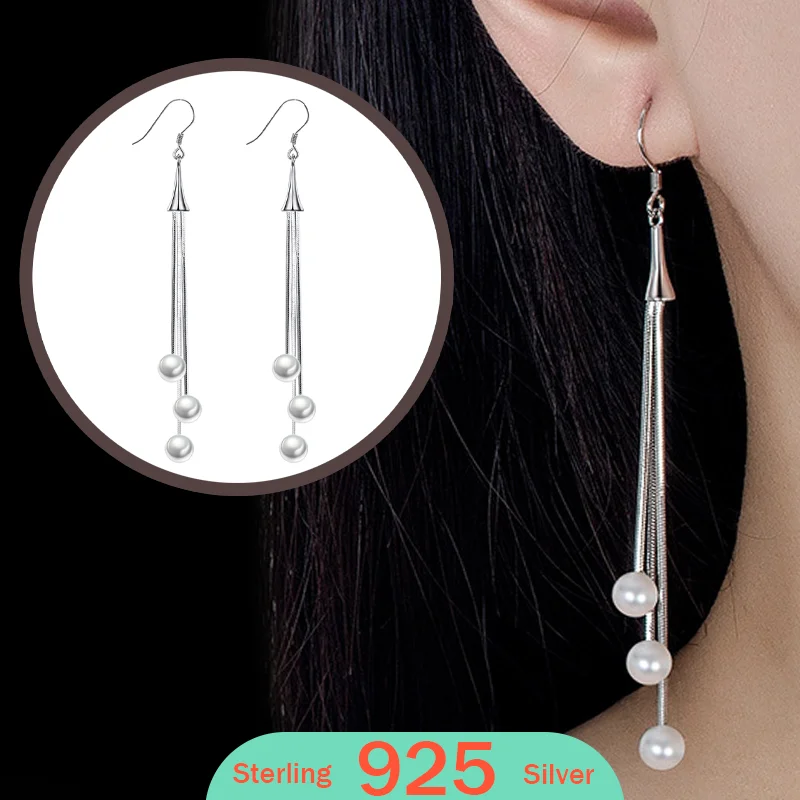 

Ball Chain Tassel Long Drop Earrings Cute Twisted Vintage Hyperbolic Dangle Earring Elegant 925 Sterling silver Jewelry Gifts