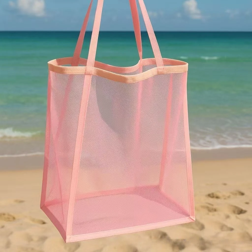 Lightweight Breathable Mesh Beach Storage Bag, Single Shoulder Large Capacity Handbag for Travel Holiday Daily Toiletries