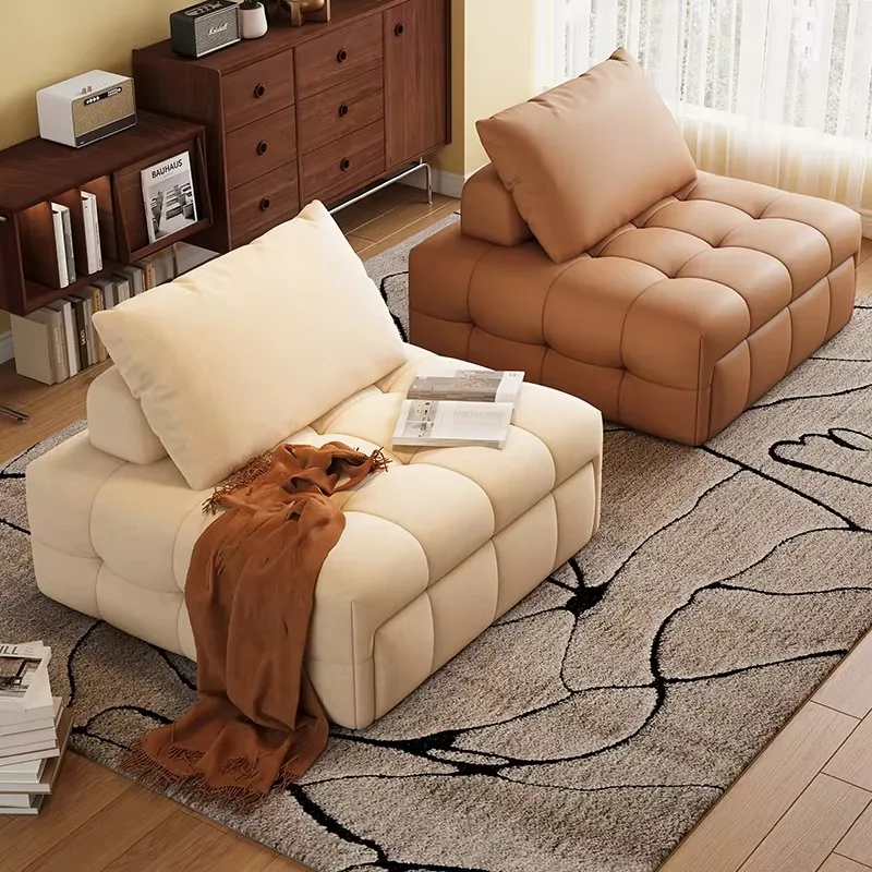 Cream Puff Style Fabric Sofa Multifunctional Single Extra Long Sofa Bed. view 3