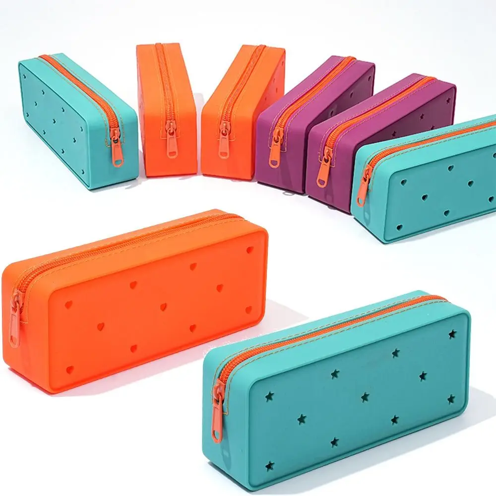 Breathable Silicone Pencil Case Waterproof Big Capacity Soft Pencil Pouch Portable with Hole Stationery Storage Bag Office