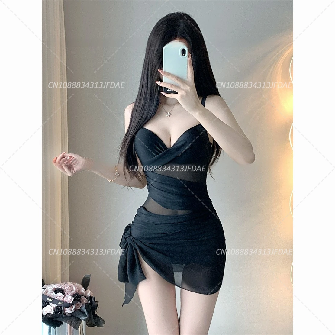 Elegant One-Piece Swimsuit for Women Summer Hot Springs Conservative Personality Retro Belly Covering Slimming Beach Gathered