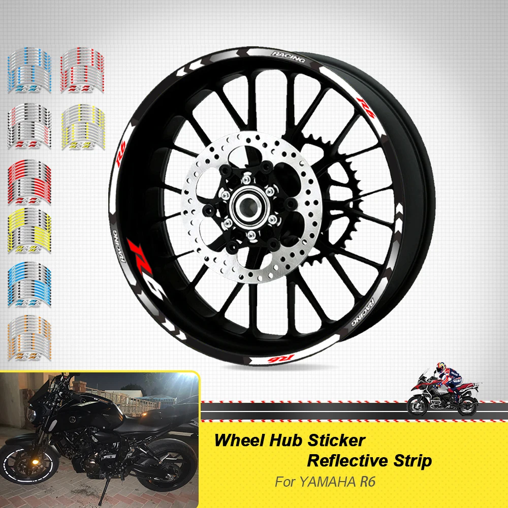 For Yamaha YZF R6 YZFR6 17inch Motorcycle Accessories Wheel Sticker Reflective Stripe Rim Tire Waterproof Decorative Decals Set