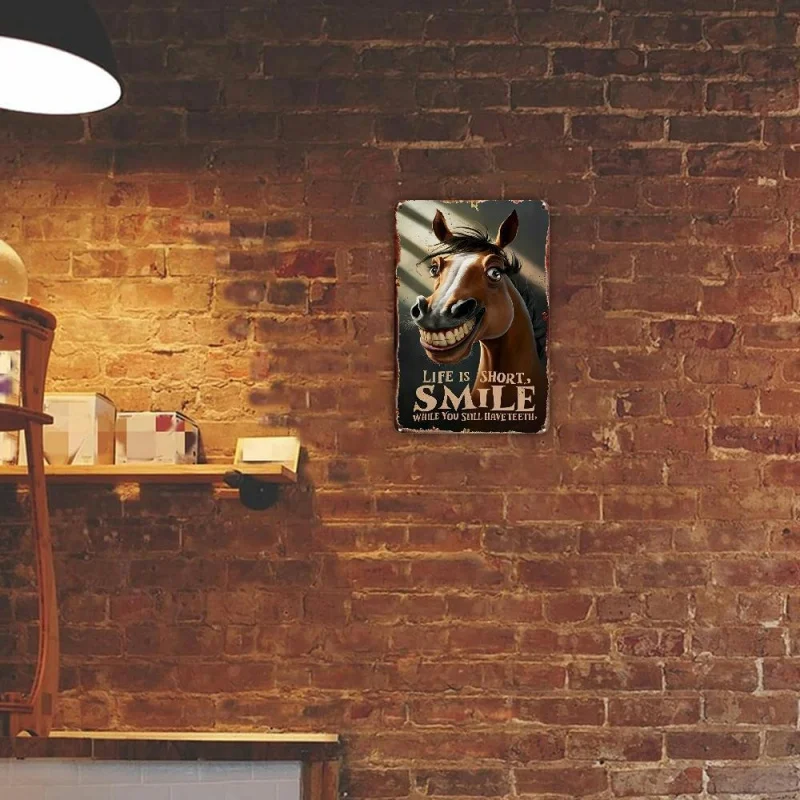 علامة معدنية مضحكة على الطراز القديم - "الحياة قصيرة، استمتع بالضحك إلى الأكمل" - ديكورات متينة للتعليق على الحائط #6