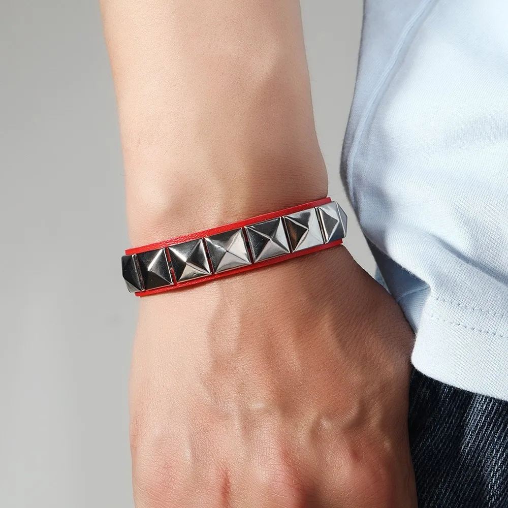 Punk Rivet Leather Cuff Bracelet Men Women Couple Matching Set Pyramid Stud Snap Button Wristband Gothic Rock Hip Hop Jewelry